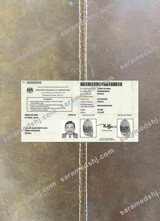 Malaysia Temporary Identification Certificate  2016 photolook